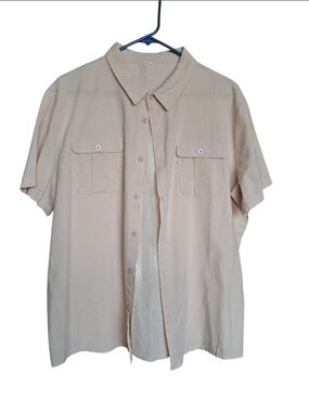 Women's Casual Utility Short Sleeve Button-Up Shirt in Light Beige Size XL